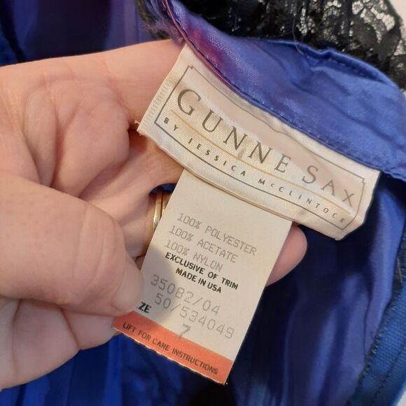 Vtg 7 GUNNE SAX Jessica McClintock Lace Prom Dress Party Gown Blue/Black DAMAGED - Picture 7 of 13